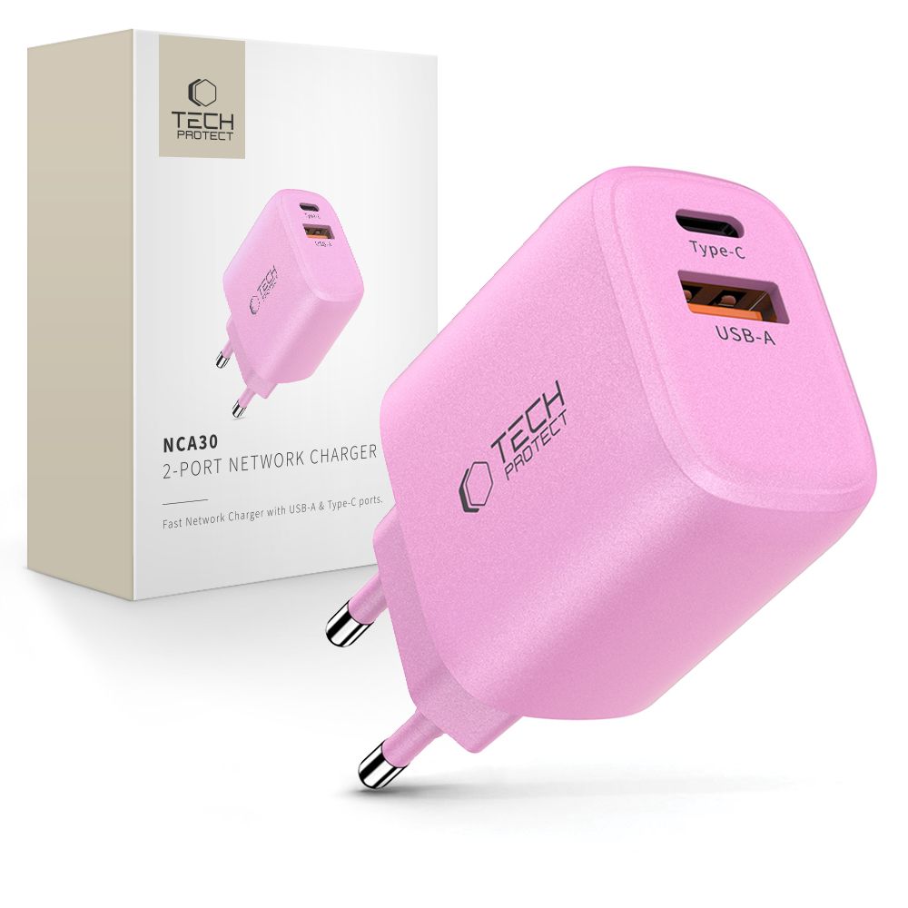 Tech-Protect NCA30 PD 30W QC3.0 USB-A / USB-C Wall Laadija - roosa