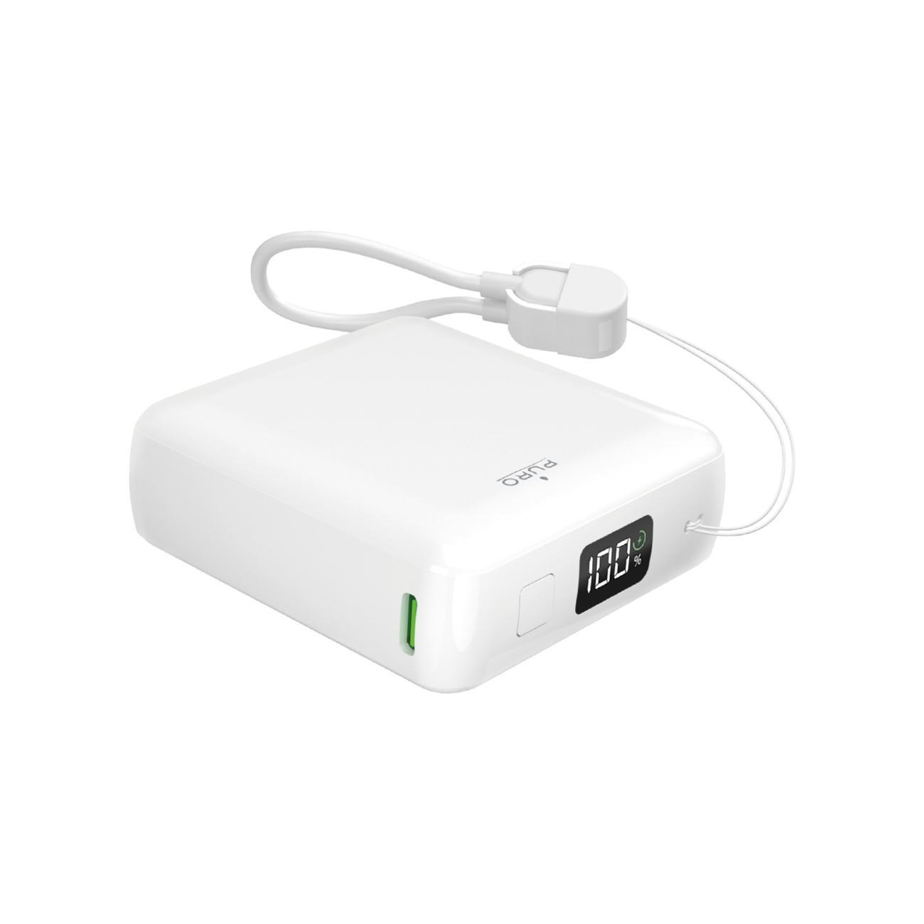 Puro 10000mAh 20W USB-C USB-A Akupank with Display and Built-in USB-C Kaabel - valge