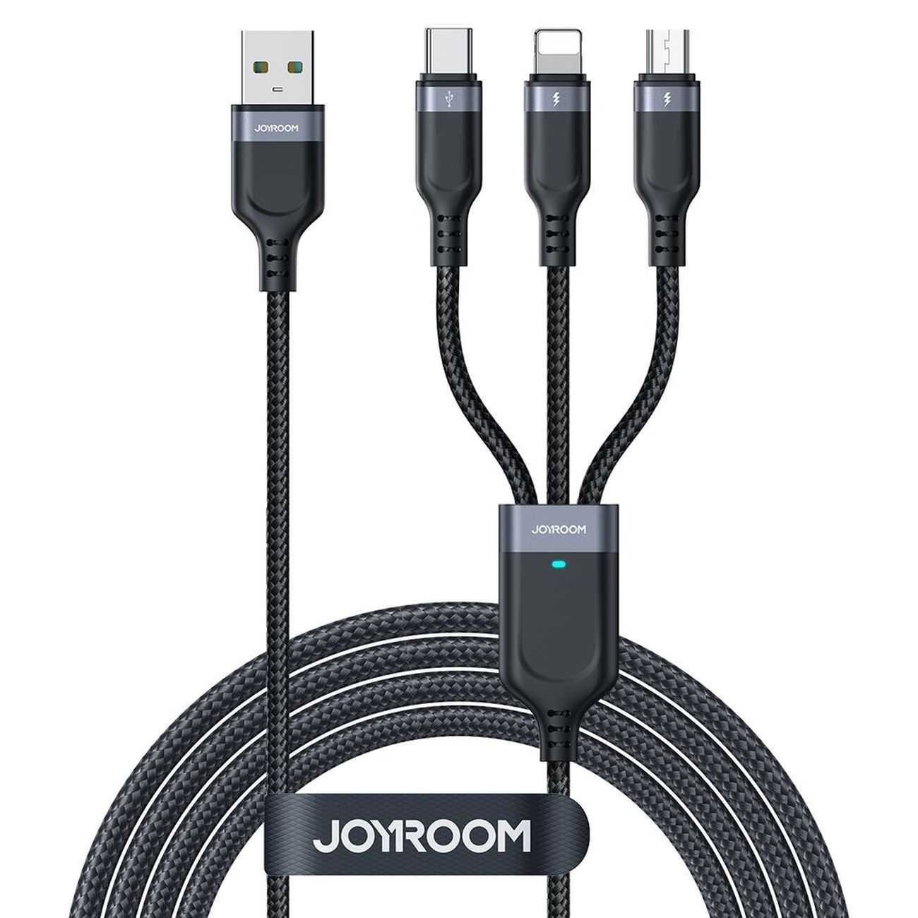 Joyroom S-A18 3in1 3.5A USB-A - Lightning+USB-C+MicroUSB kaabel 1.2m - must