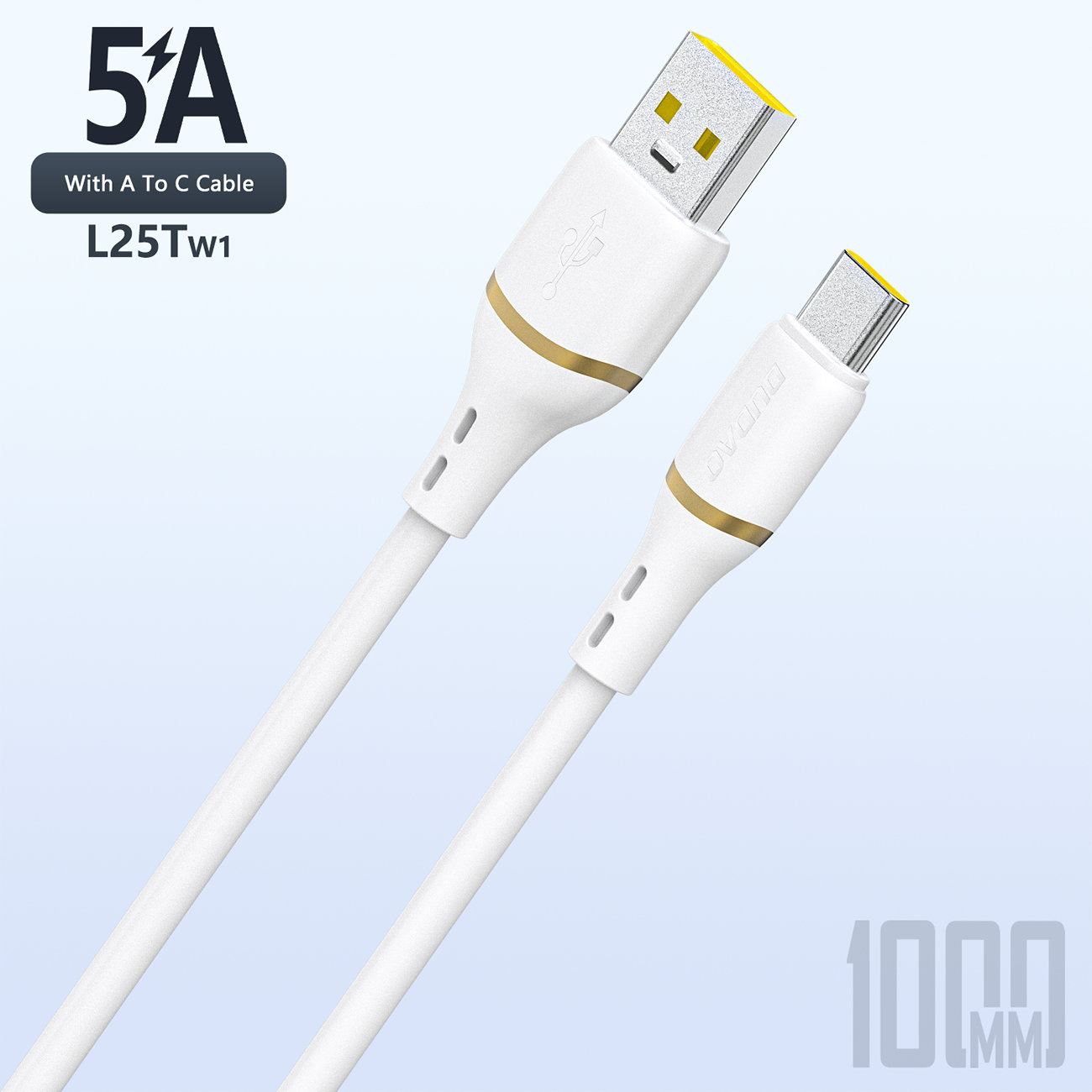 Dudao L25T USB-A - USB-C Silicone Kaabel 5A 1m - valge