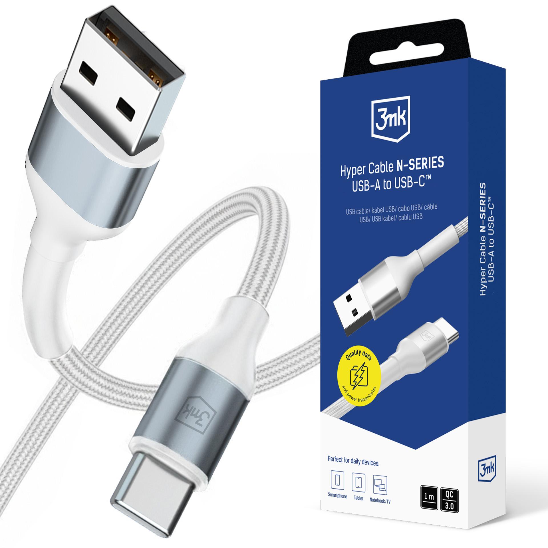 3mk Hyper Kaabel N-SERIES USB-A / USB-C 1m 9V/2A 18W / valge