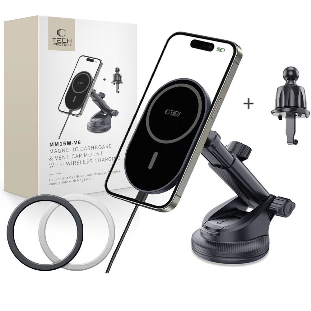 Tech-Protect mm15W-V6 Magnetic MagSafe Car Hoidja jaoks Cockpit/Windshield/Air Vent - Must