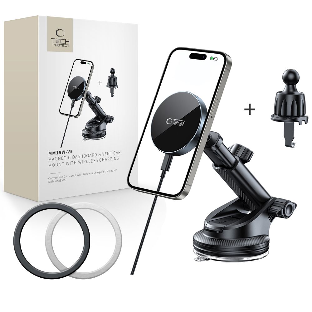 Tech-Protect mm15W-V5 Magnetic MagSafe Car Hoidja jaoks Cockpit/Windshield/Air Vent - Must