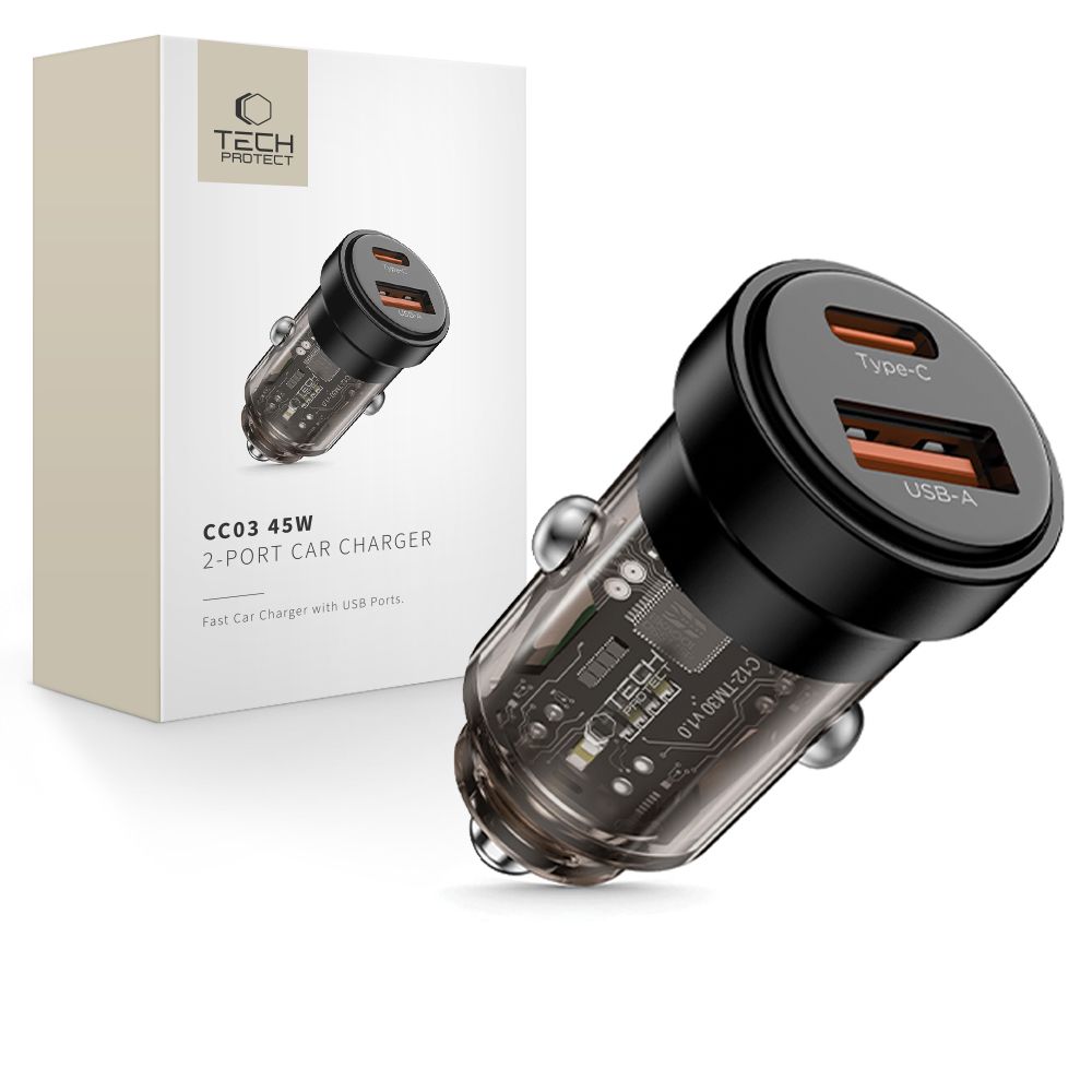 Tech-Protect CC03 45W 2-Port USB-A / USB-C Car Laadija - Must