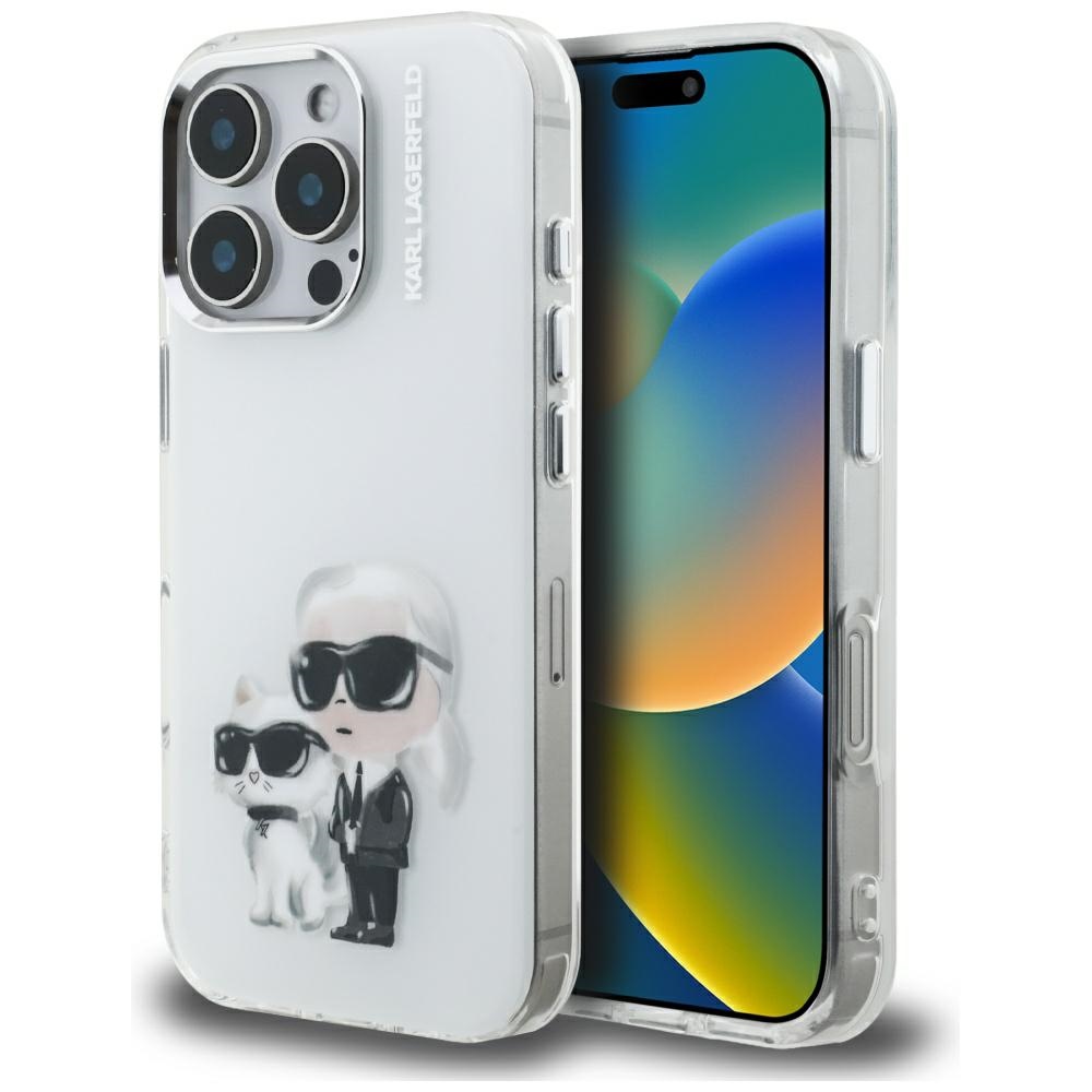 Karl Lagerfeld IML Aquarelle Karl & Choupette & Logo Ümbris jaoks iPhone 16 Pro Max - valge