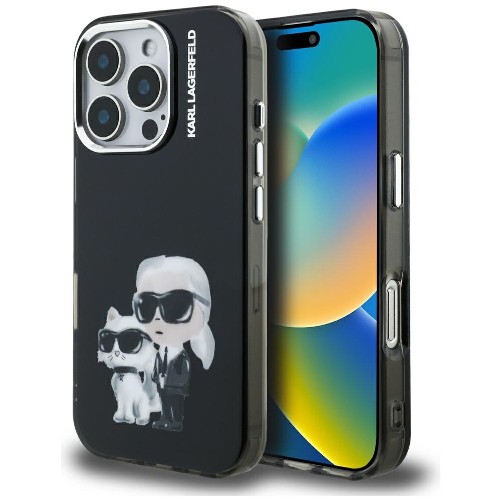 Karl Lagerfeld IML Aquarelle Karl & Choupette & Logo Ümbris jaoks iPhone 16 Pro Max - must