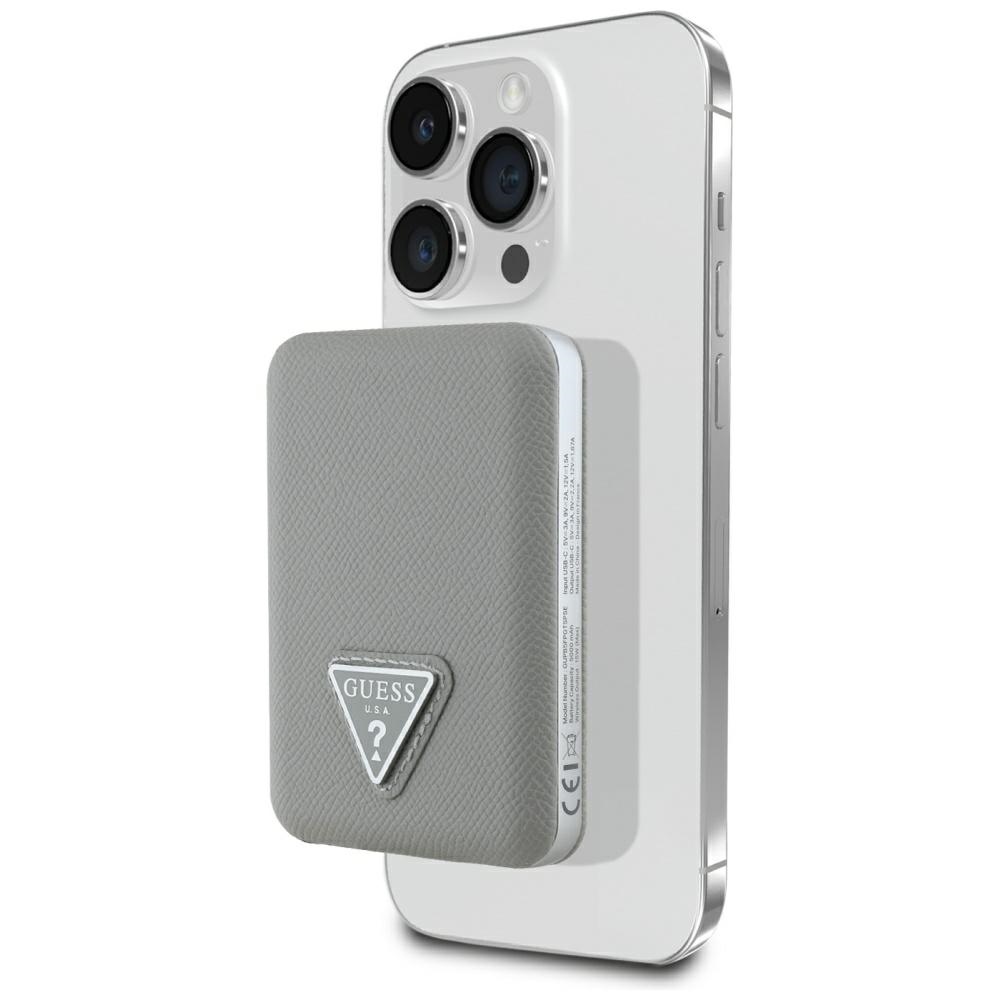 Guess Grained Triangle akupank MagSafe'iga 5000mAh 15W USB-C – beež