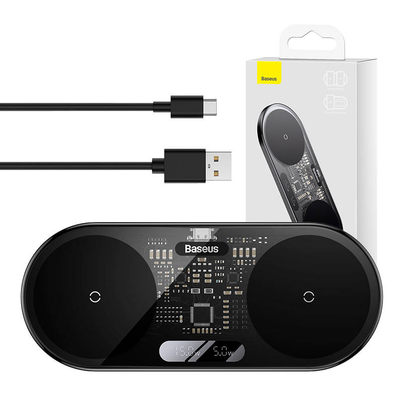 Dual Qi wireless laadija Baseus Digital LED Display, 20W