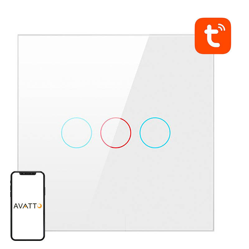 Nutikas Valgus Lüliti ZigBee Avatto LZTS02-EU-W3 3 Way No Neutral TUYA (valge)