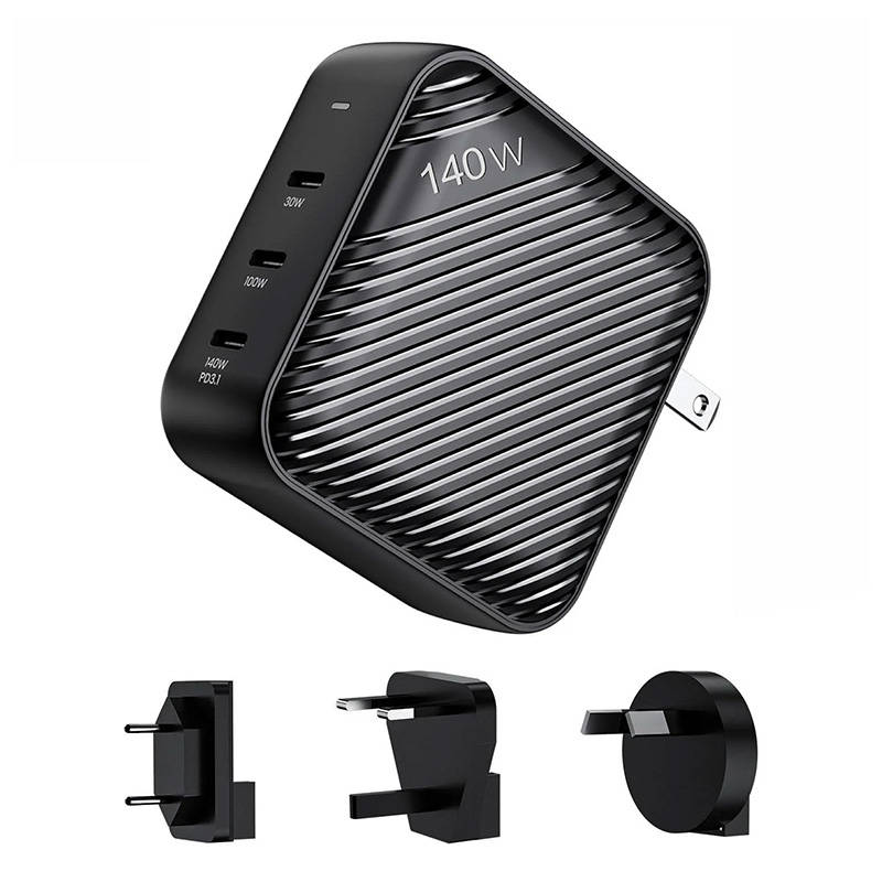 Seina laadija INVZI GanHub 3x USB-C, 140W, EU/UK/AU/US (must)