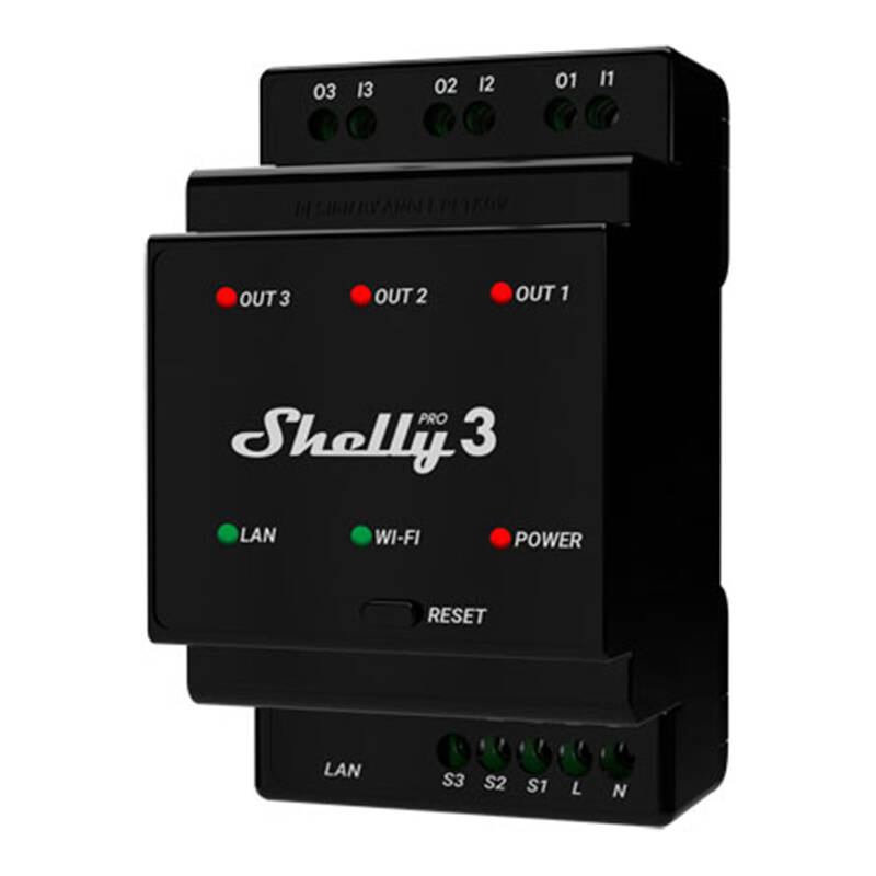 Shelly Pro 3 DIN Rail 3-channel Relay, WiFi/LAN