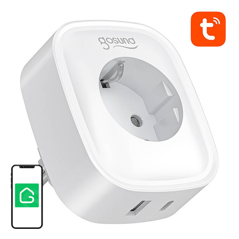 Gosund SP6 16A USB-C 20W Tuya nutikas WiFi/Bluetooth socket