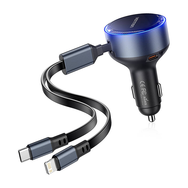 Vention FFOB0 USB-C car laadija + USB-C/Lightning 30W kaabel