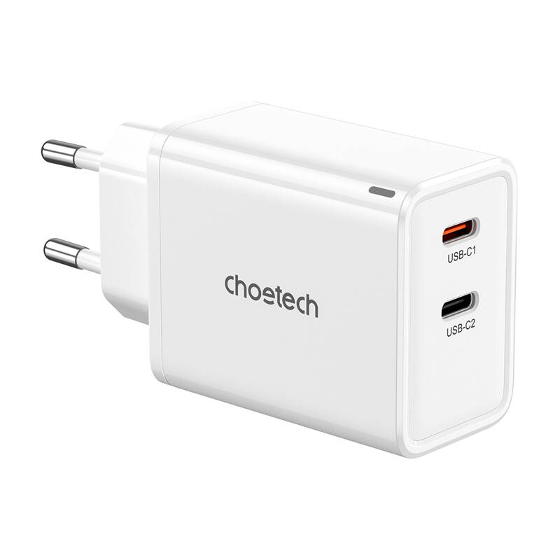 Choetech PD6013 2x USB-C PD 65W GaN wall laadija - valge