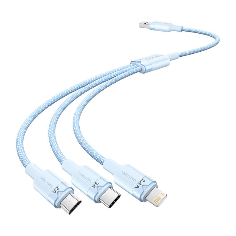 USB 2.0 A to 3in1 3A kaabel Vention CTPLG 1.5M (sinine)