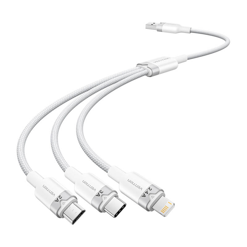 USB 2.0 A to 3in1 3A kaabel Vention CTPWG 1.5M (valge)