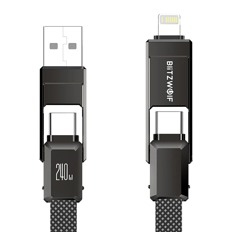 Blitzwolf BW-HDC7 4-in-1 USB+C+Lightning kaabel 240W 1.2m (must)