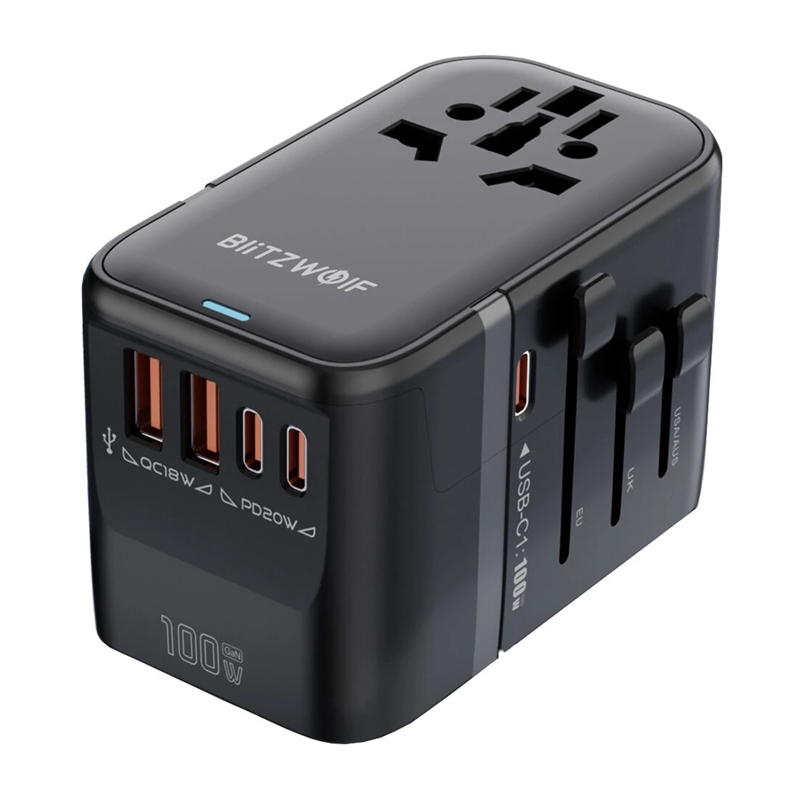 Blitzwolf BW-TA2 5-in-1 Reisi Adapter 2xUSB PD + 2xC QC + C GaN 100W
