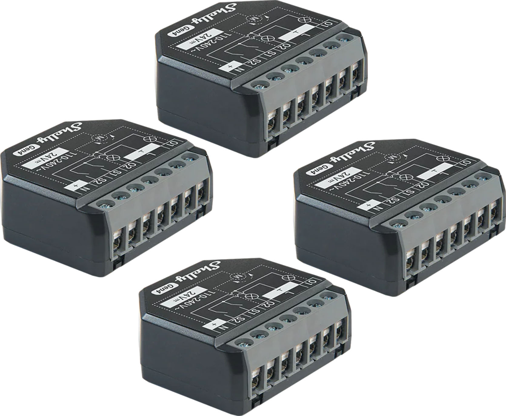 Komplekt of 4 Shelly 2PM Gen4 Zigbee/Matter Controllers