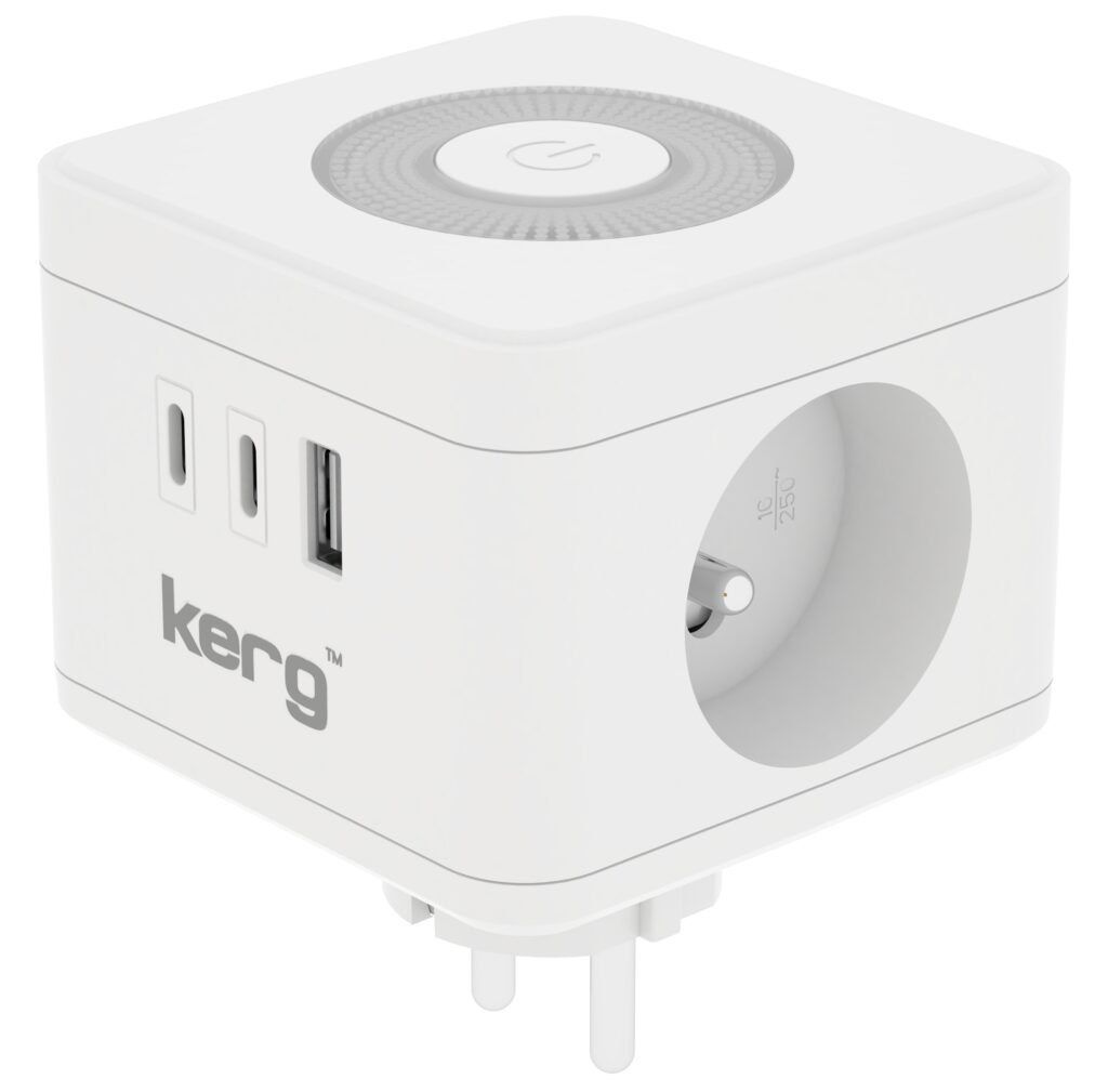 KERG Nutikas 2-pesa toide cube + USB-A + USB-C laadija + LED lamp 16A/250V~ valge