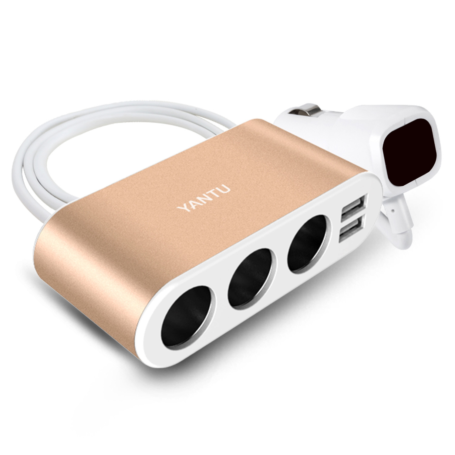 Auto Cigarette Lighter Pesa Splitter B08 - 3 sockets + 2xUSB - 3,1A 120W koos ekraan and kaabel kuldne