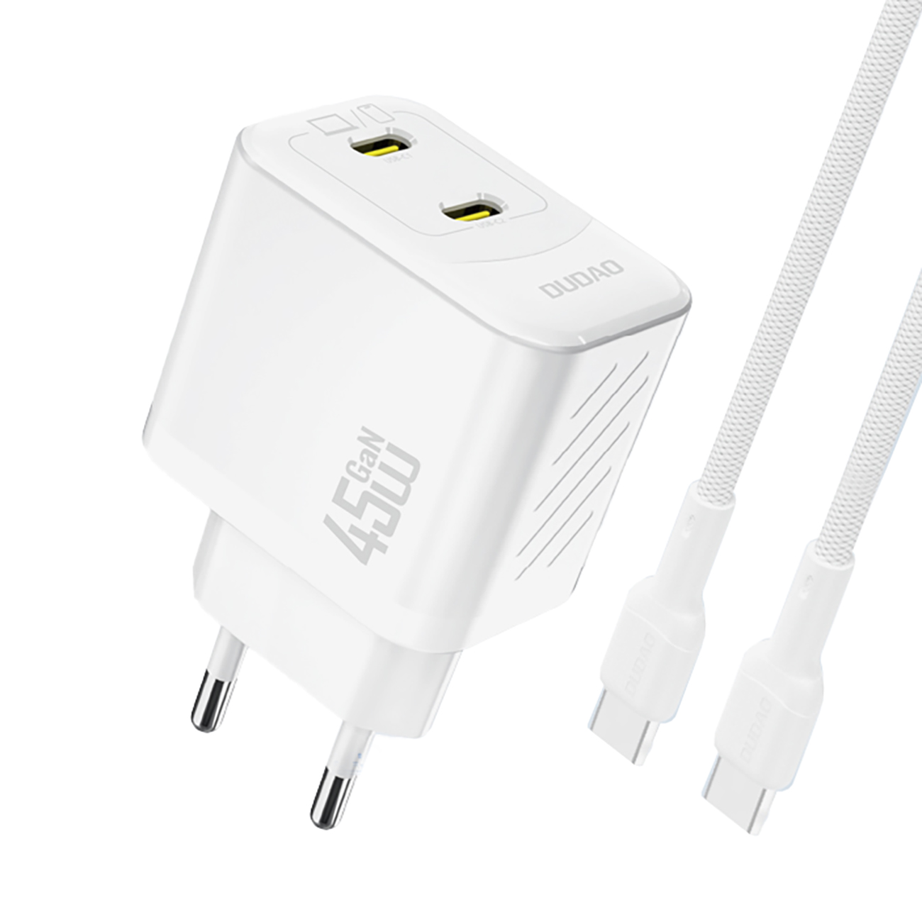 Dudao A28PCEU PD 45W GaN 2xUSB-C seinalaadija USB-C kaabliga - valge