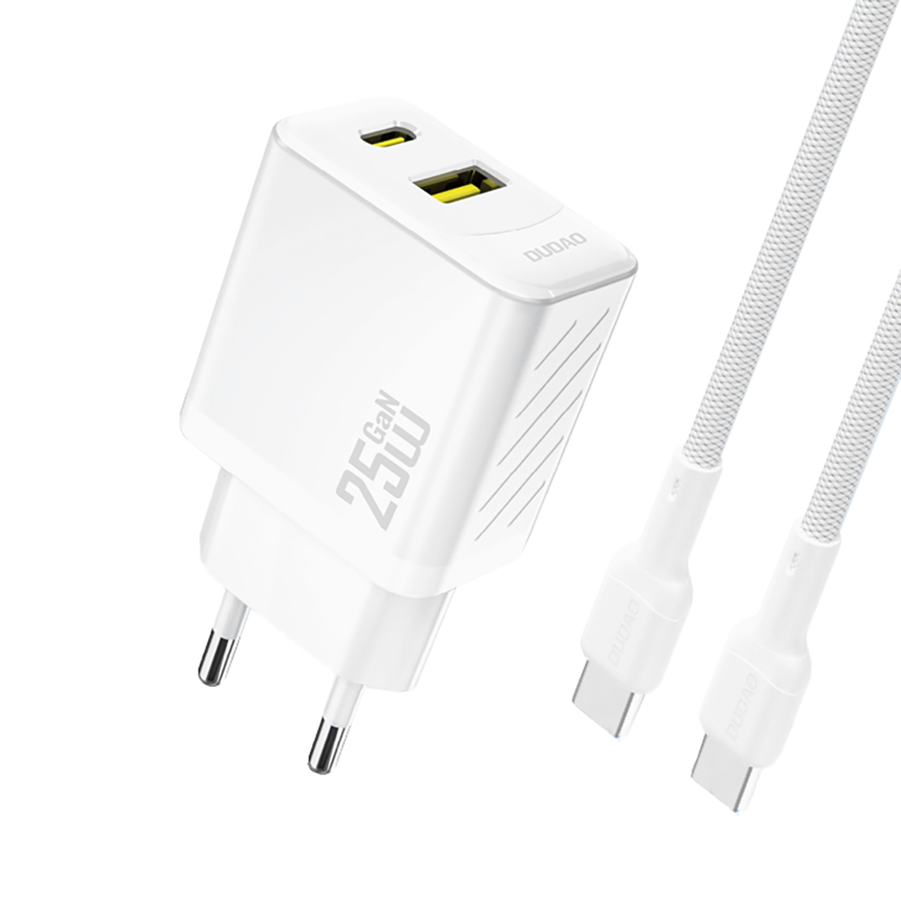 Dudao A26TCEU PD QC 25W GaN USB-A USB-C seinalaadija USB-C kaabliga - valge