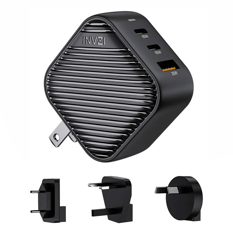 INVZI GanHub 2x USB-C + USB seinalaadija, 65W, EU/UK/AU/US (must)