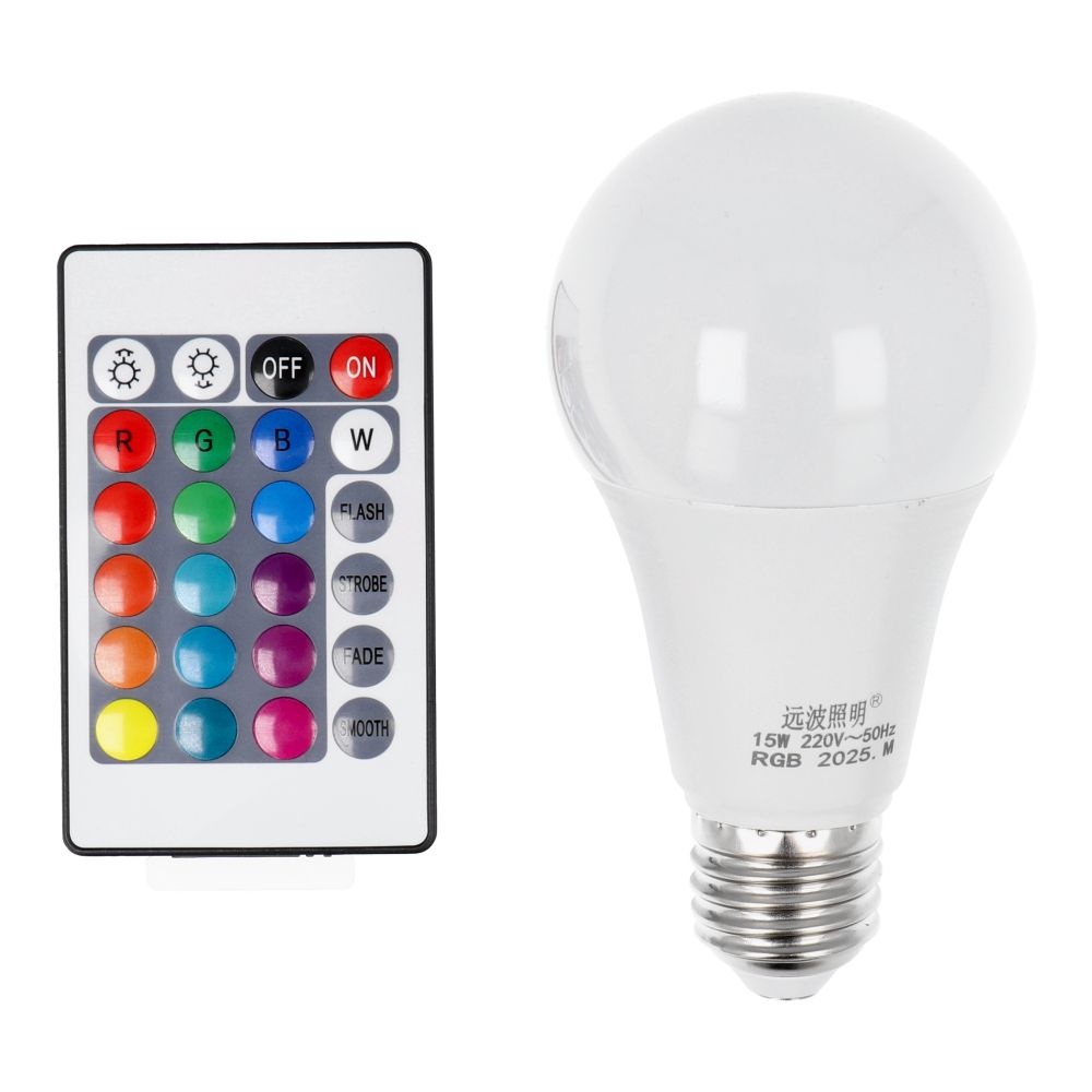 LED RGB lambipirn 15W E27 A65 mitmevärviline