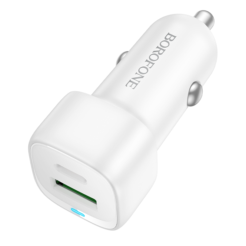 Borofone autolaadija BZ34B Cloud - USB + Type C - QC 3.0 PD 38W valge