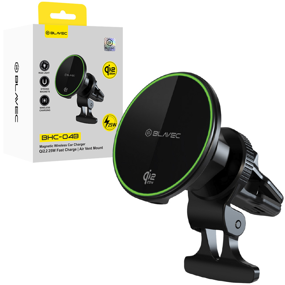 Blavec autohoidik BHC-04B Qi2.2 25W magnetiline induktsioonilaadijaga õhuavale (BHC04B-MAVIB) must