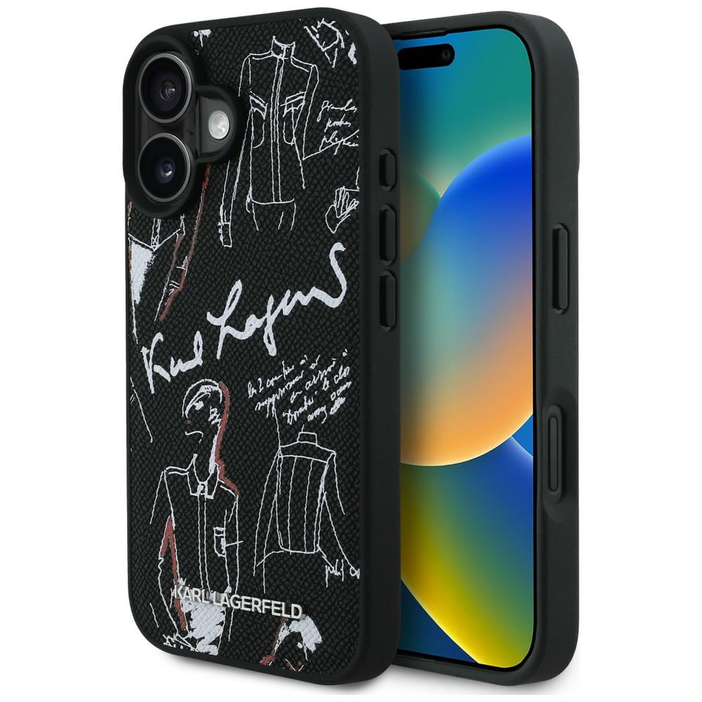 Karl Lagerfeld Grained Pattern & Logo MagSafe Ümbris for iPhone 16 - must