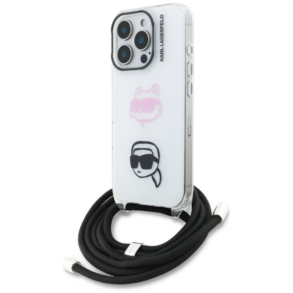 Karl Lagerfeld IML Crossbody Karl&Choupette Head Ümbris for iPhone 16 Pro - valge