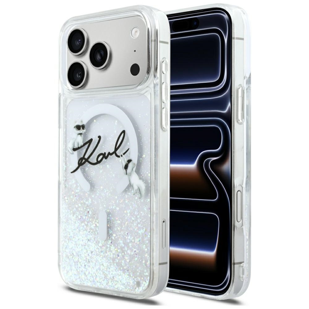 Karl Lagerfeld Liquid Glitter Karl Script Logo MagSafe Ümbris for iPhone 17 Pro Max - Clear