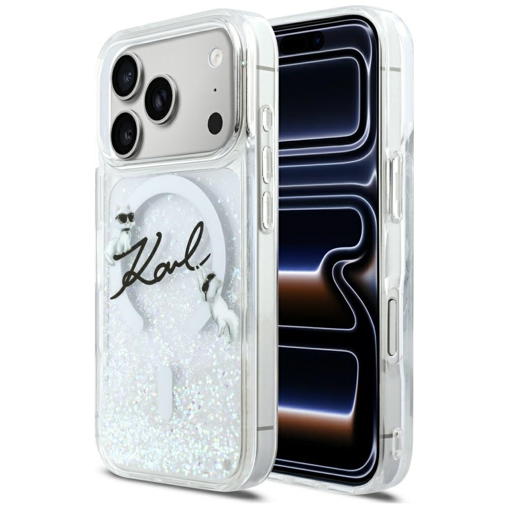 Karl Lagerfeld Liquid Glitter Karl Script Logo MagSafe Ümbris for iPhone 17 Pro - Clear