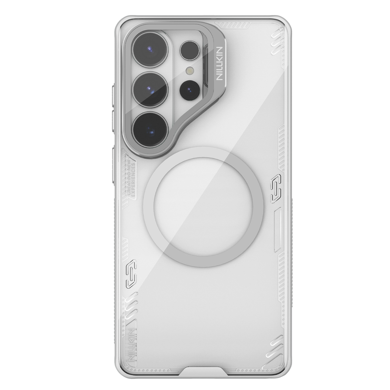 Nillkin Iceblade Prop magnetiline MagSafe ümbris koos kaamerakaane ja toega Samsung Galaxy S26 Ultra jaoks läbipaistev hall