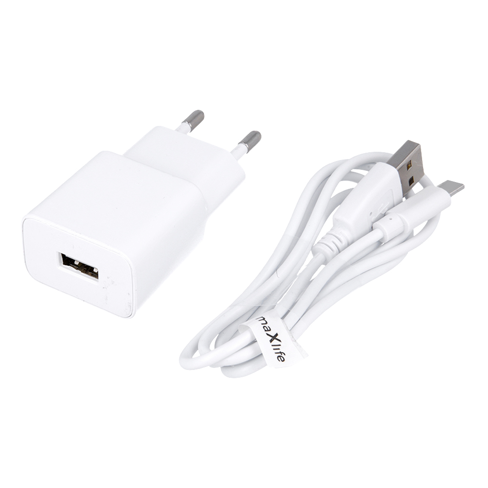 Maxlife MXTC-01 laadija 1x USB 2.1A valge + USB-C kaabel