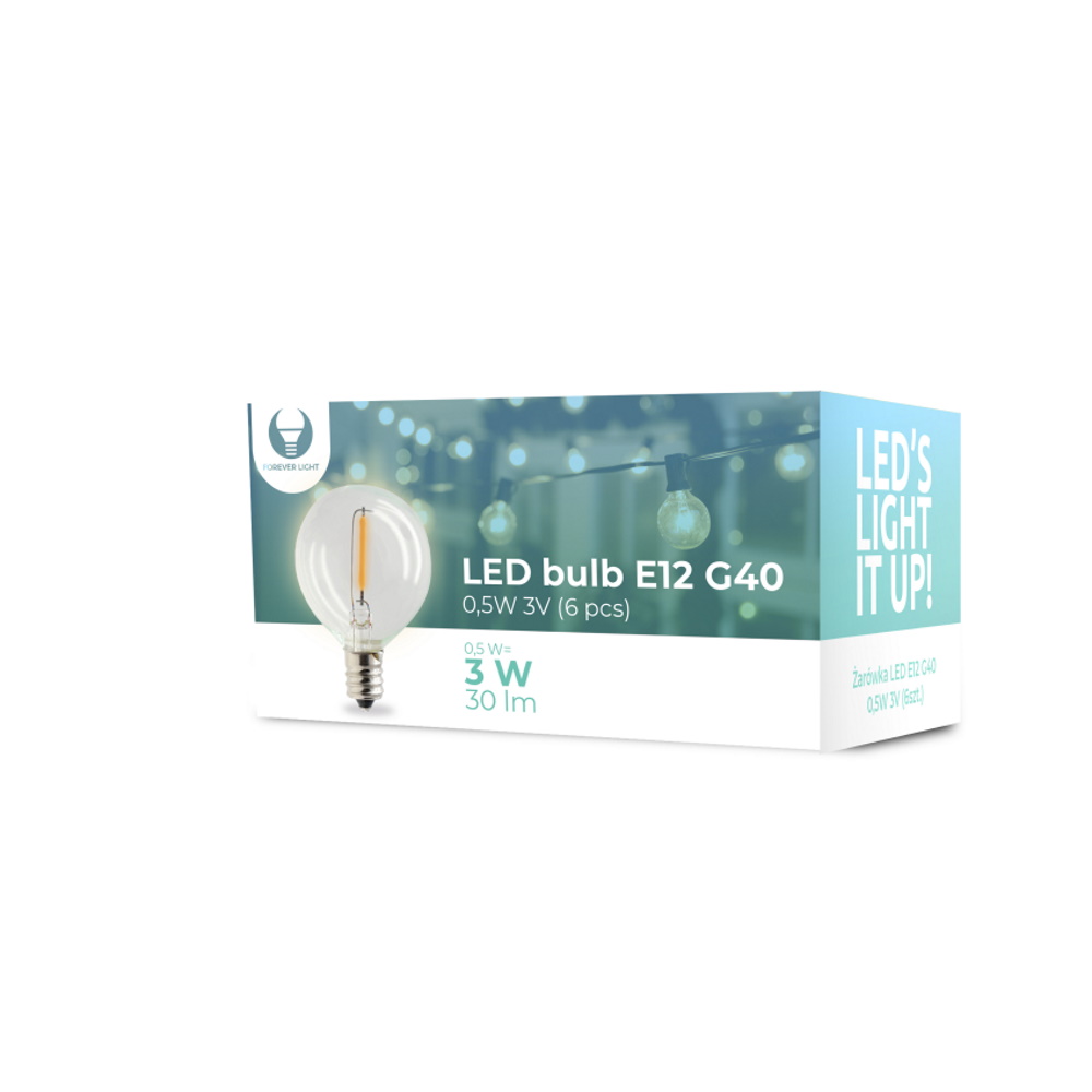 LED Bulb E12 FL-1B G40 0.5W 3V 30lm clear Forever Light 6pcs