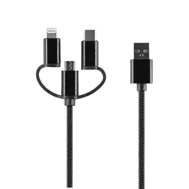 Setty 3in1 kaabel USB - Lightning + USB-C + microUSB 1,0 m 2A must nailon DT