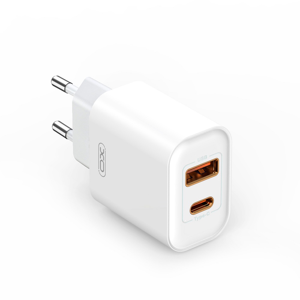 XO seinalaadija CE12 PD QC 3.0 20W 1x USB 1x USB-C valge