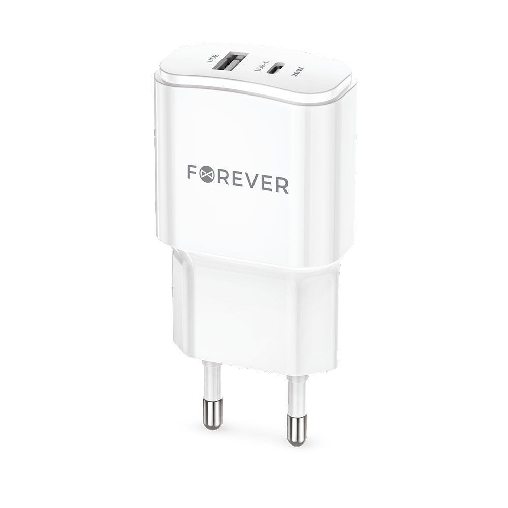 Forever TC-01-20AC PD QC laadija 1x USB-C 1x USB 20W valge