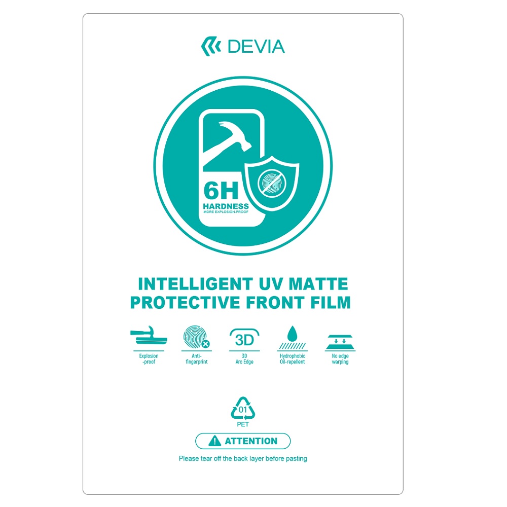 Devia nutitelefoni UV-kile komplekt 0,19mm matt 20tk 6H lõikamismasinale nutitelefoni LCD jaoks