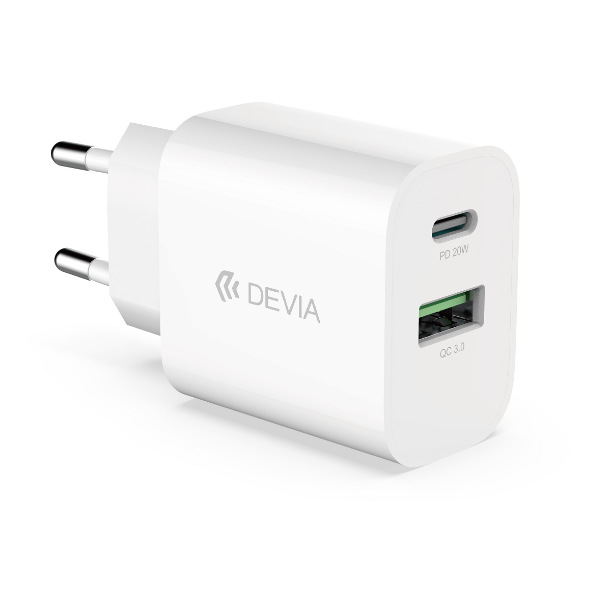 Devia seinalaadija Smart PD 1x USB-C 1x USB 20W valge
