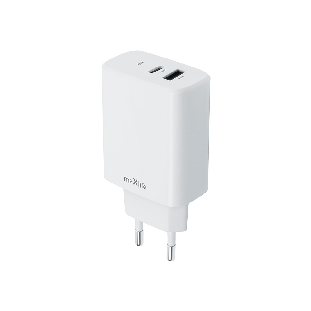 Maxlife MXTC-10-20AC PD QC laadija 1x USB-C 1x USB 20W valge
