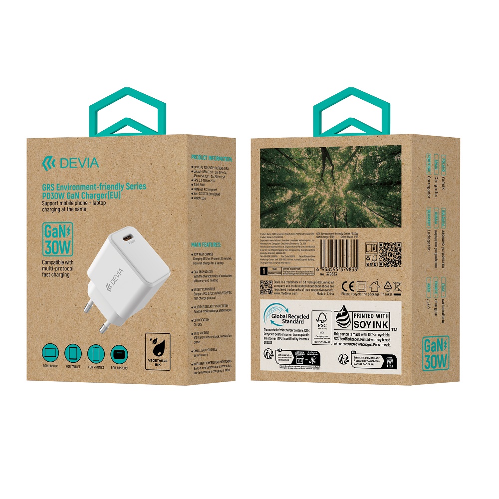 Devia seinalaadija GRS EA457 GaN PD 30W 1x USB-C valge