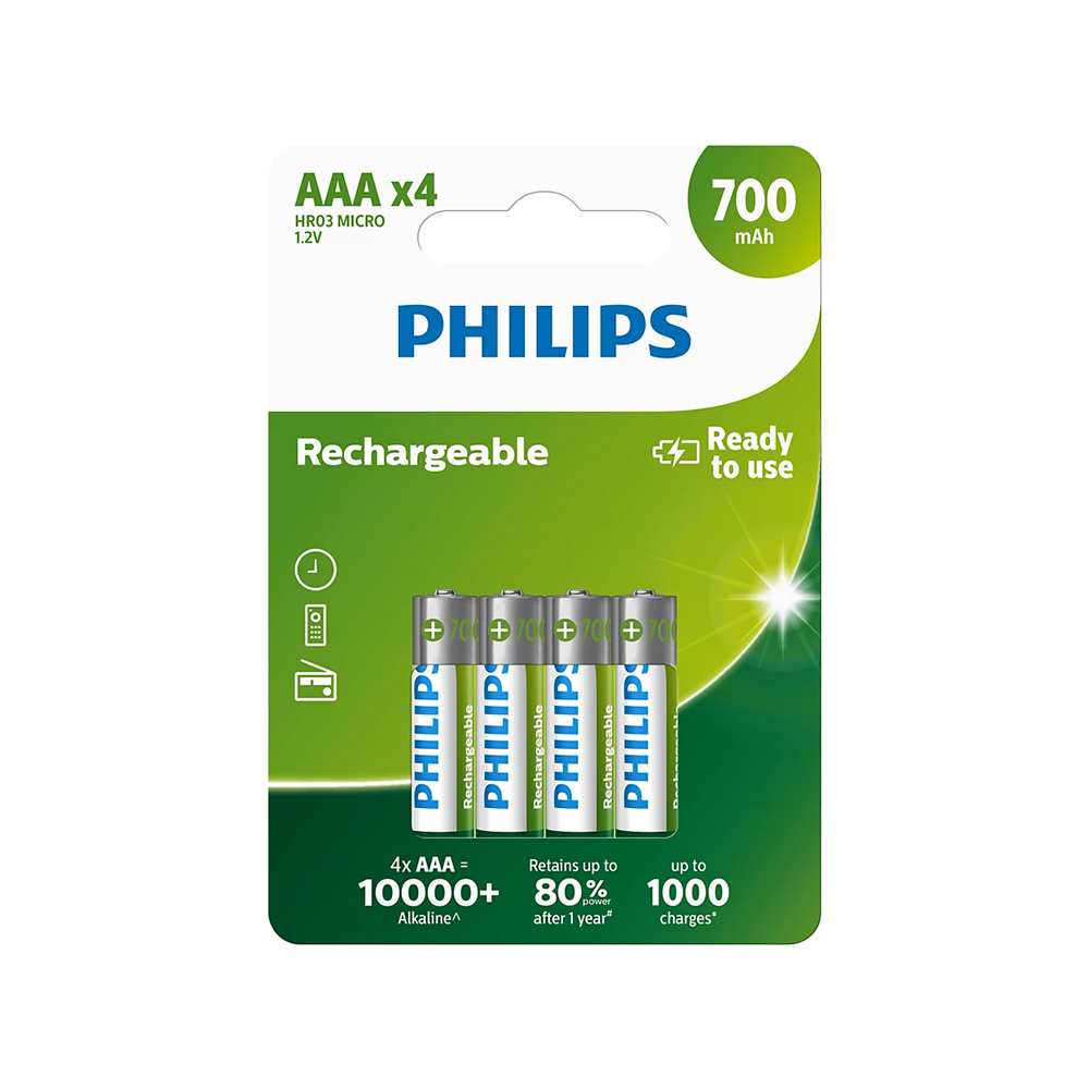 PHILIPS Rechargable aku AAA NiMH 700mAh set of 4pcs.