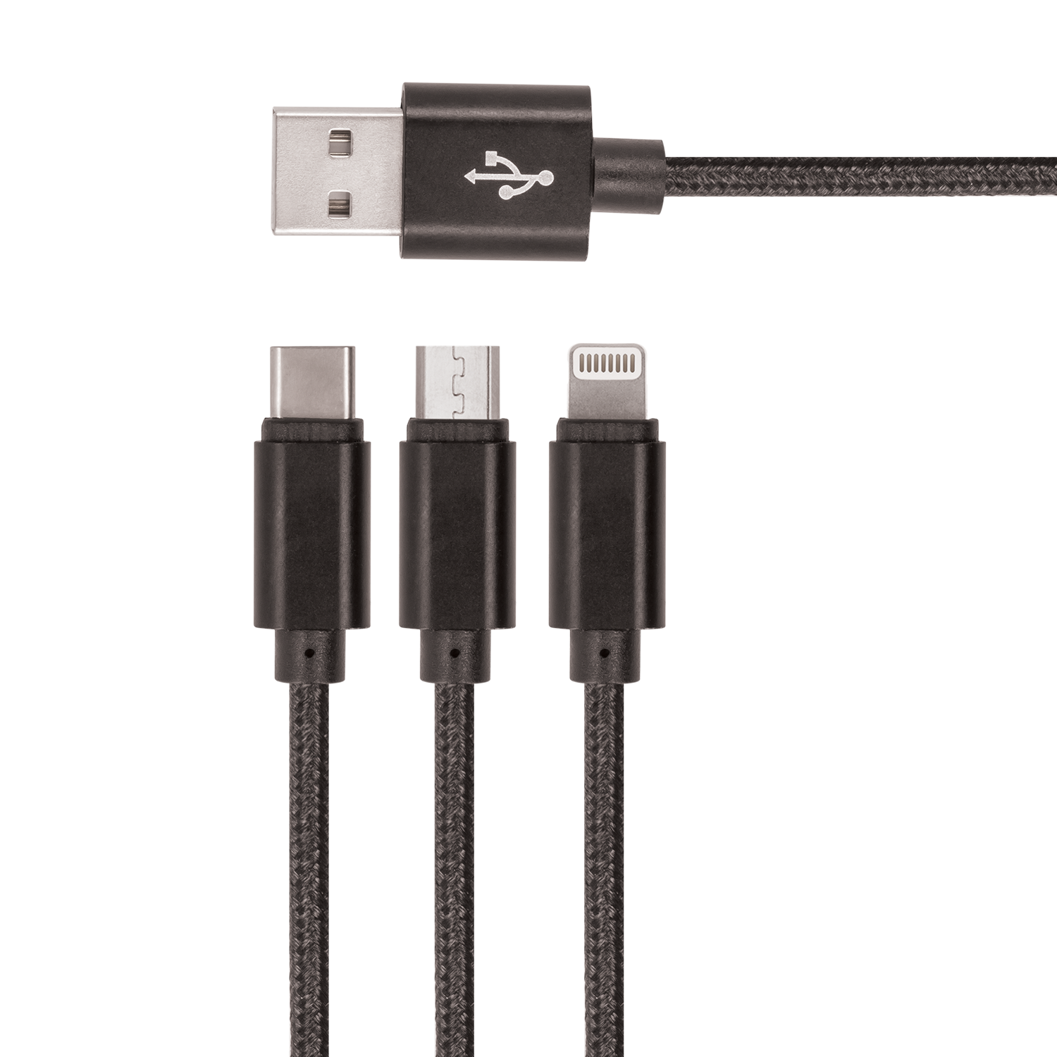 Setty 3in1 USB nailonkaabel must R