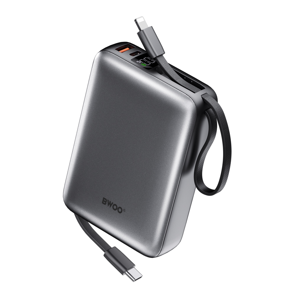 BWOO akupank P73 22.5W 20000 mAh with 2 built-in cables 1 x USB-C 1 x Lightning must