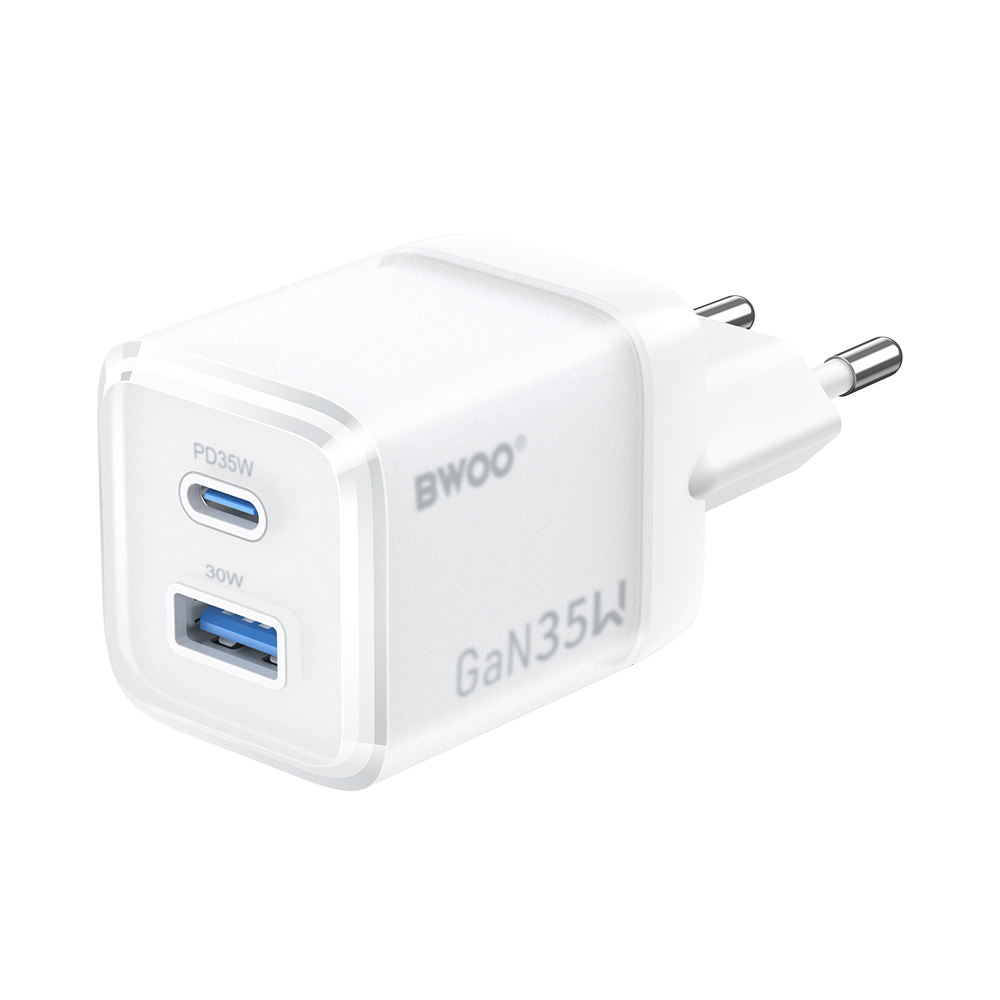 BWOO GaN wall laadija CDA222 PD 35W 1 x USB 1 x USB-C, valge