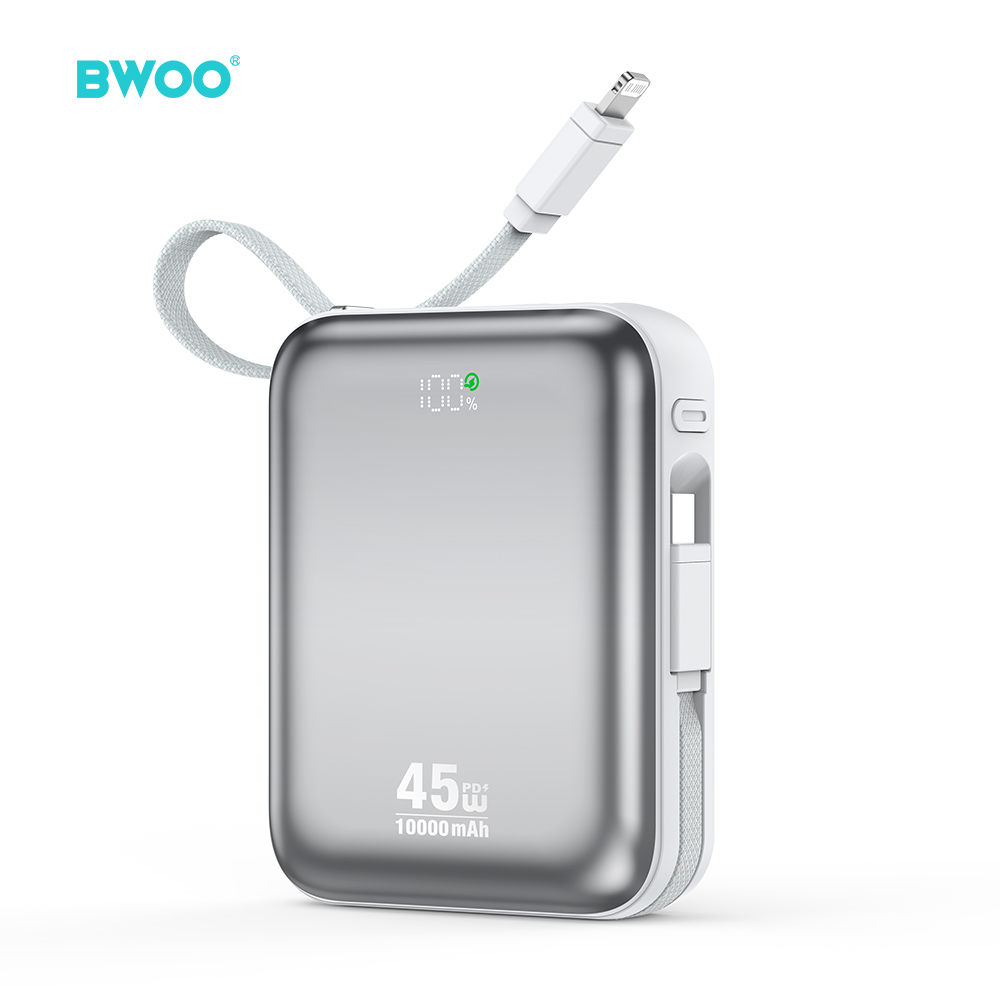 BWOO akupank P77 45W, 10000 mAh with USB-C and Lightning kaabel, hall
